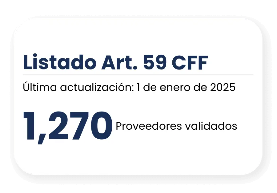 Captura de pantalla de proveedores ante el SAT Promedio de proveedores validados ante la lista efos del sat