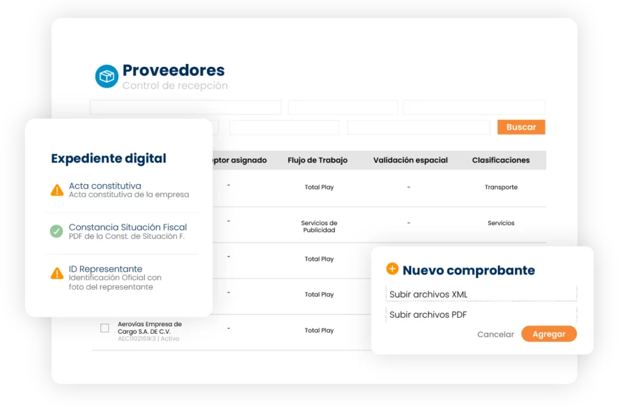Captura de pantalla del modulo de expediente de proveedores de portal de proveedores